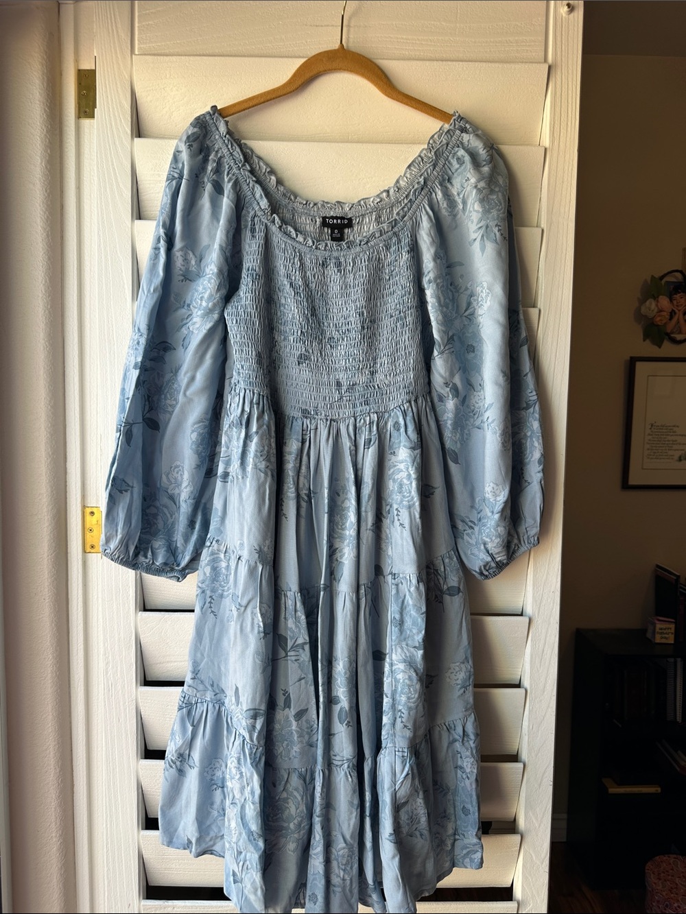 Torrid Smocked Floral Long Sleeve Boho Midi Dress 0 Large Tier Skirt